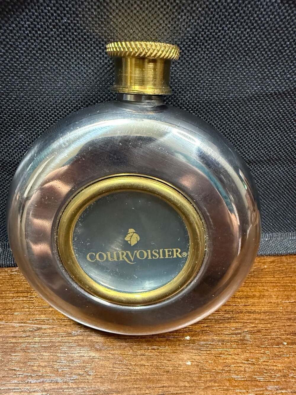 Courvoisier Flask 5oz Stainless Steel Window Brass Screw Top